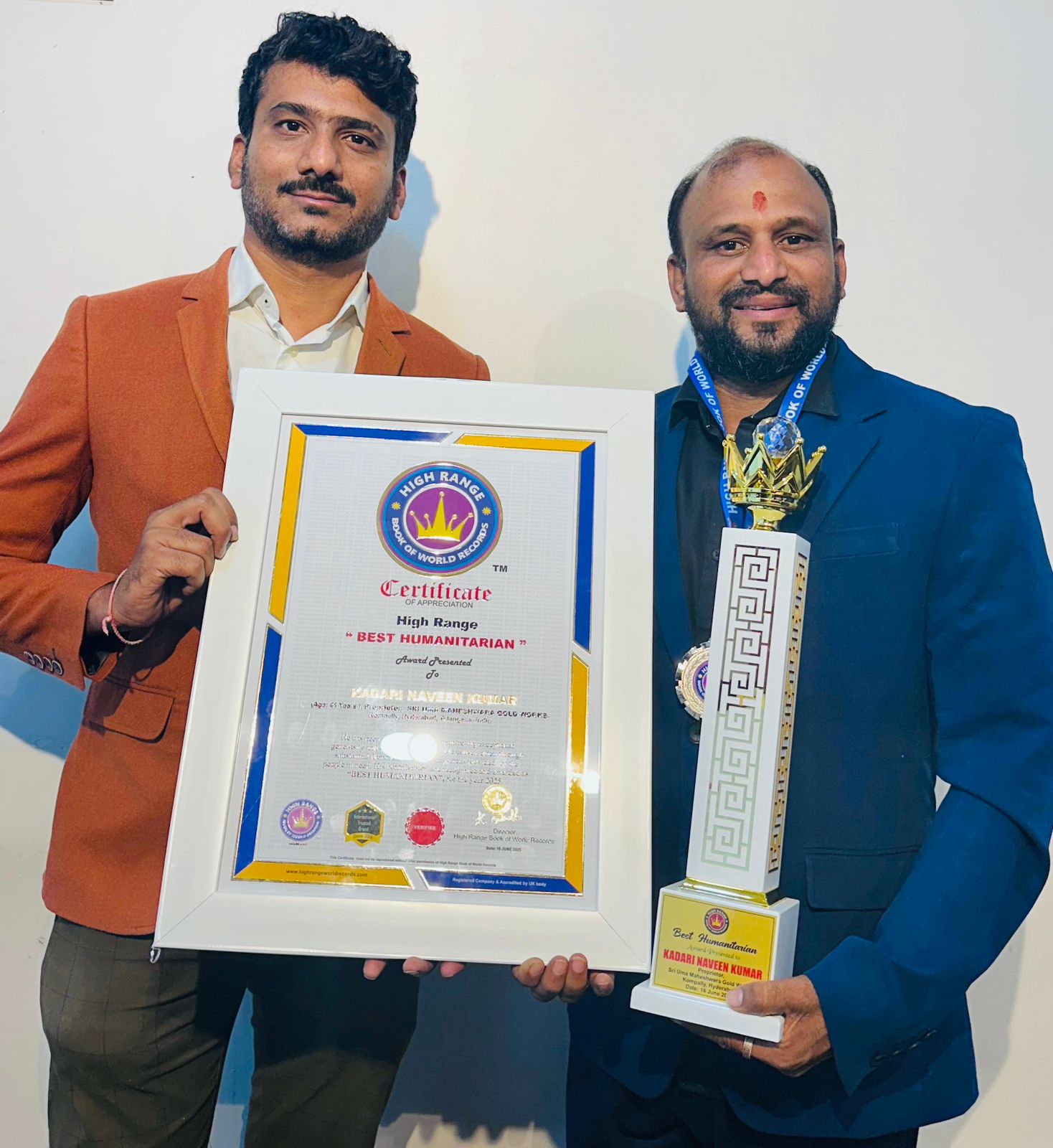 Best Humanitarian Award 2025, presented to Kadari Naveen Kumar, Uma Maheshwara Gold Works