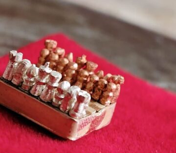 Smallest Handmade Chess Board Along With Chess Pieces Made By An Individual